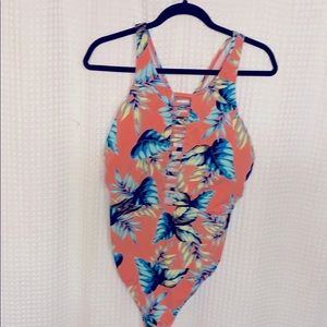 Coral bathing suit.